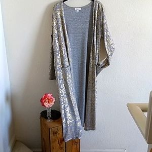 💟 LuLaRoe Elegant Collection Open Jacket Sz L Gary w/Gold Design 2 pockets